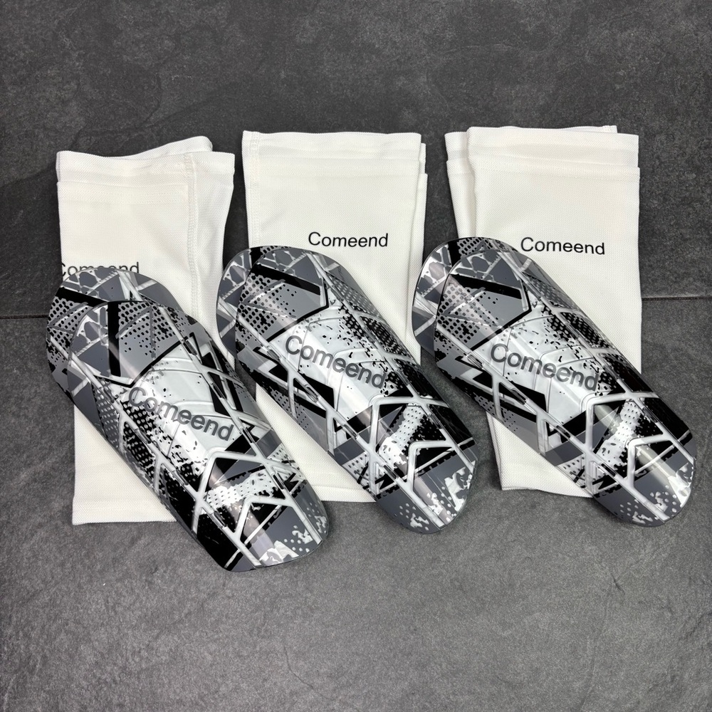 NEW 3 Pairs Kids Large Soccer Shin Guards Gray
